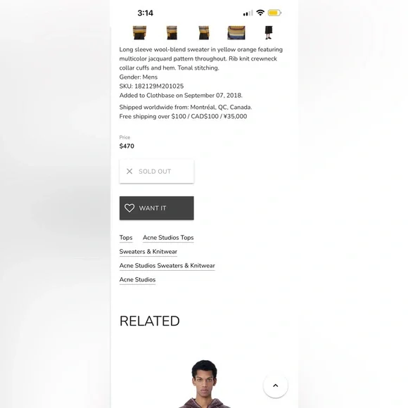 Acne Studios $470 Wool alpaca Yellow Multi-Stripe Jacquard Knit Crewneck Sweater - Picture 4 of 16